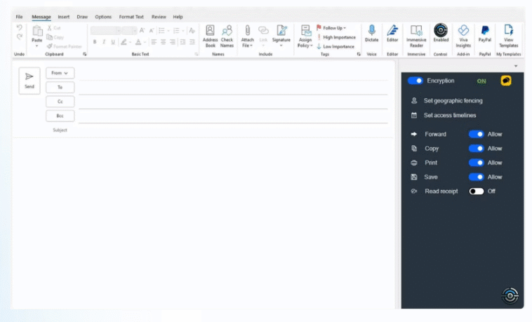 DataRock Control Outlook compose plugin with encryption and permission controls